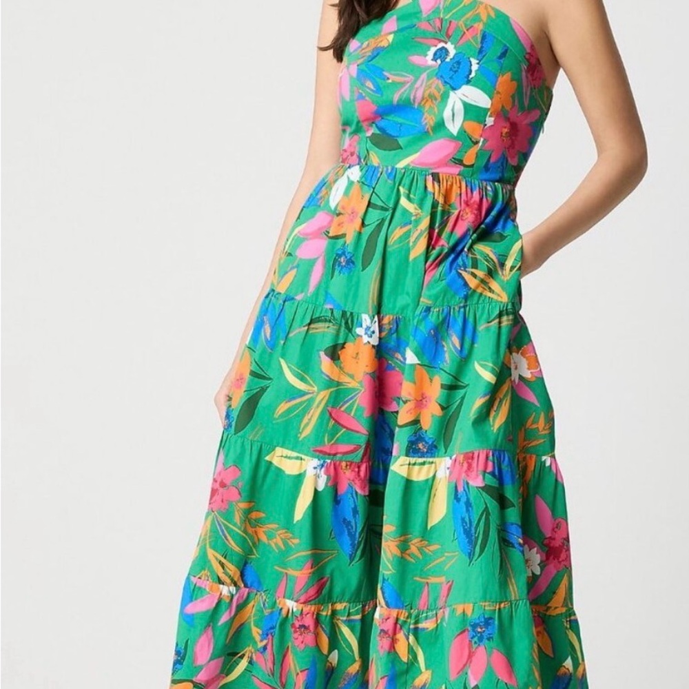 J. Crew Factory Strapless Floral Dress - Green and Pink